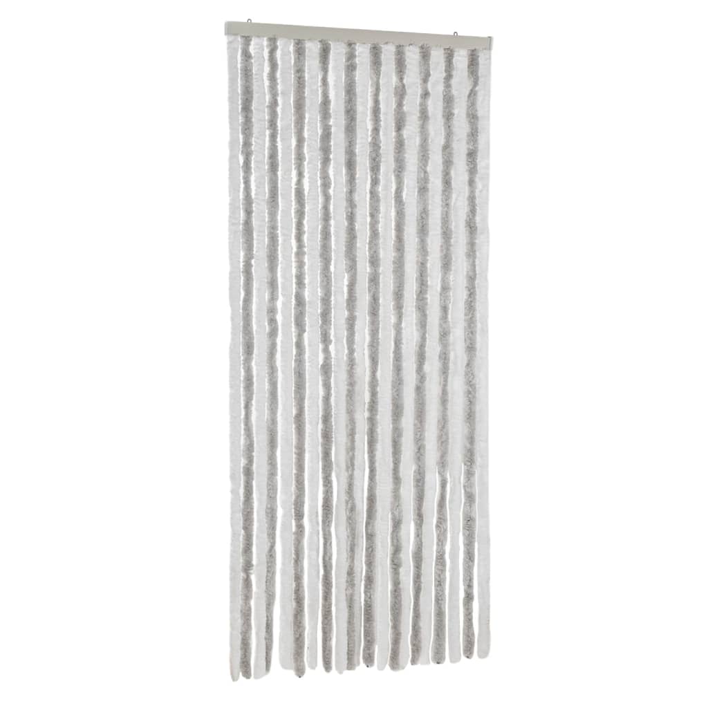 vidaXL Rideau anti-mouches gris clair et blanc 90x200 cm chenille