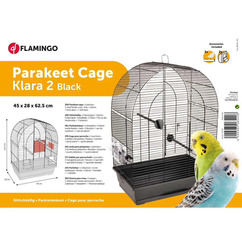 FLAMINGO Cage à perruches Klara 2 45x28x62,5 cm Noir