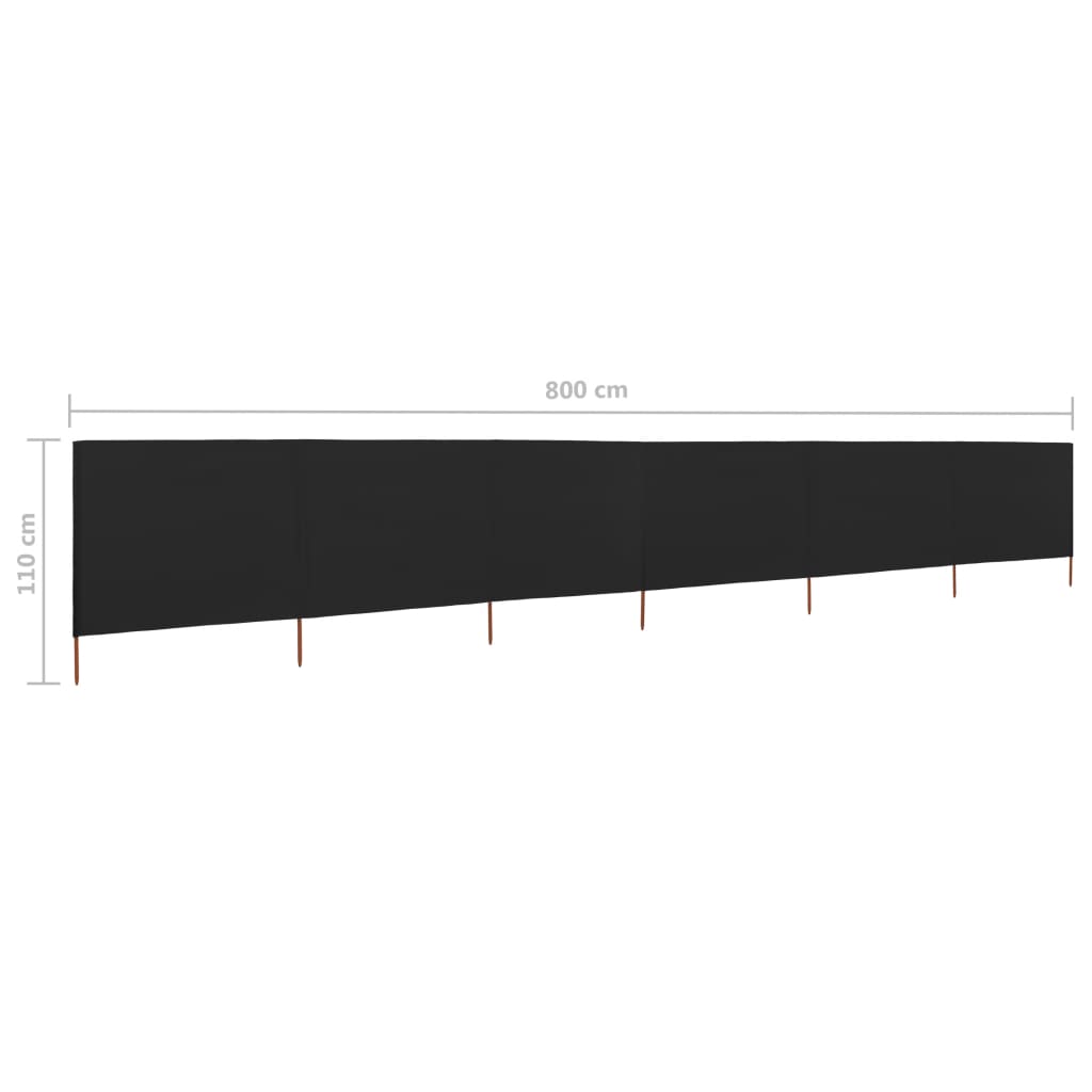 vidaXL Paravent 6 panneaux Tissu 800 x 80 cm Noir
