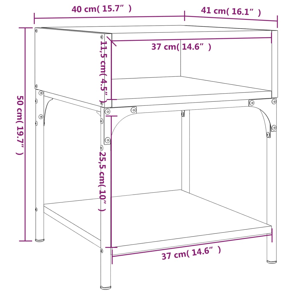 vidaXL Table de chevet chêne fumé 40x41x50 cm bois d'ingénierie