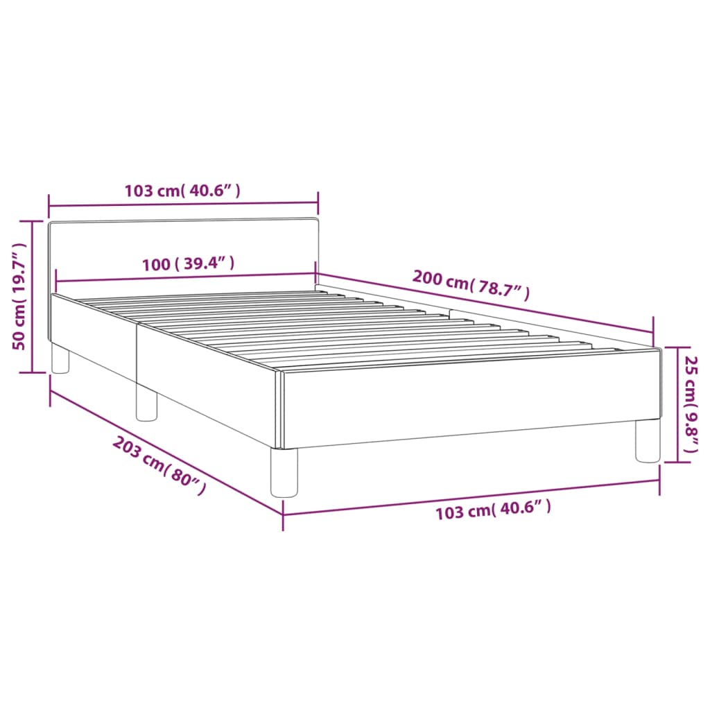 vidaXL Cadre de lit avec tête de lit Gris clair 100x200 cm Tissu
