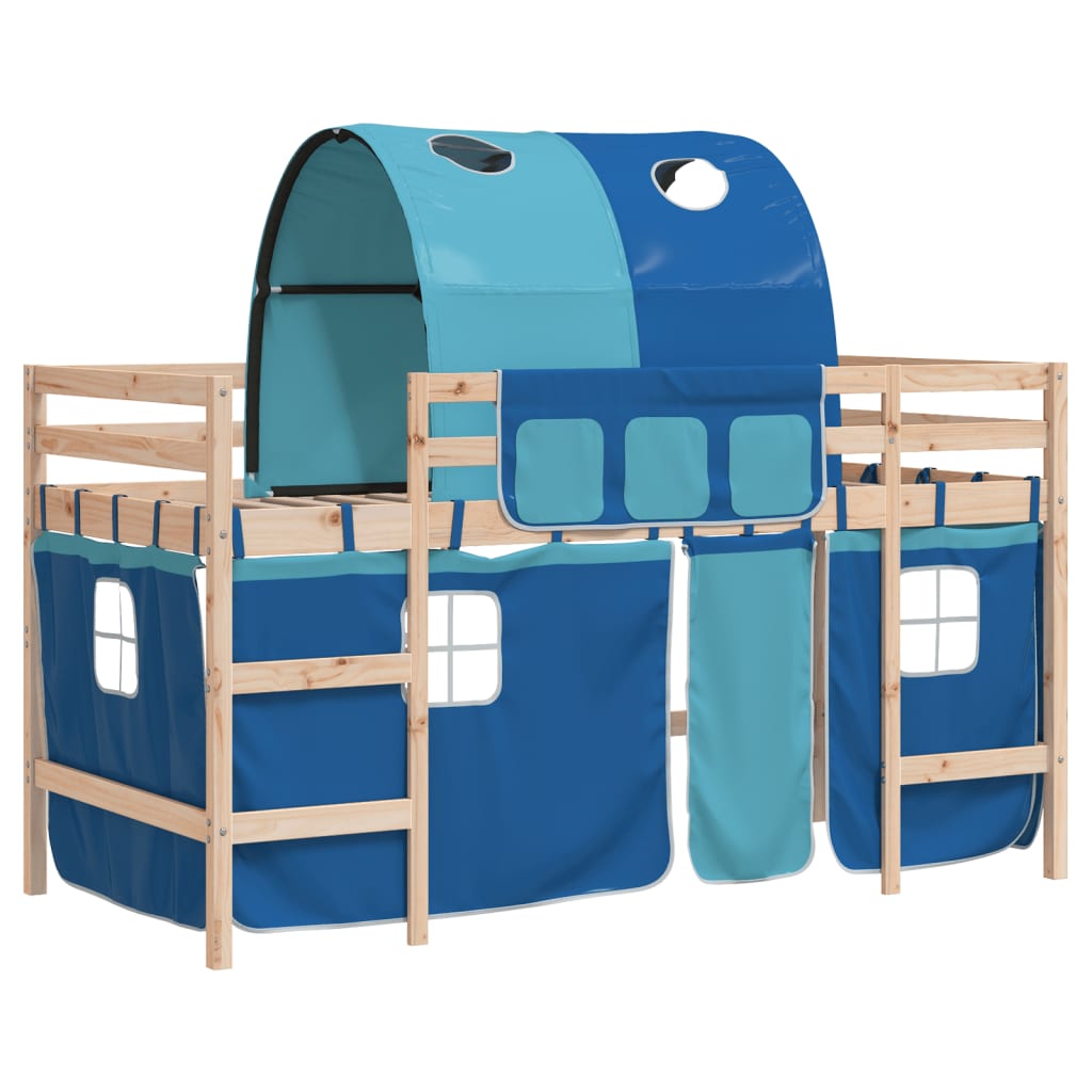 vidaXL Lit mezzanine enfants avec tunnel bleu 80x200cm bois pin massif