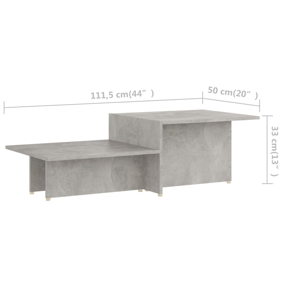 vidaXL Table basse Gris béton 111,5x50x33 cm Bois d'ingénierie