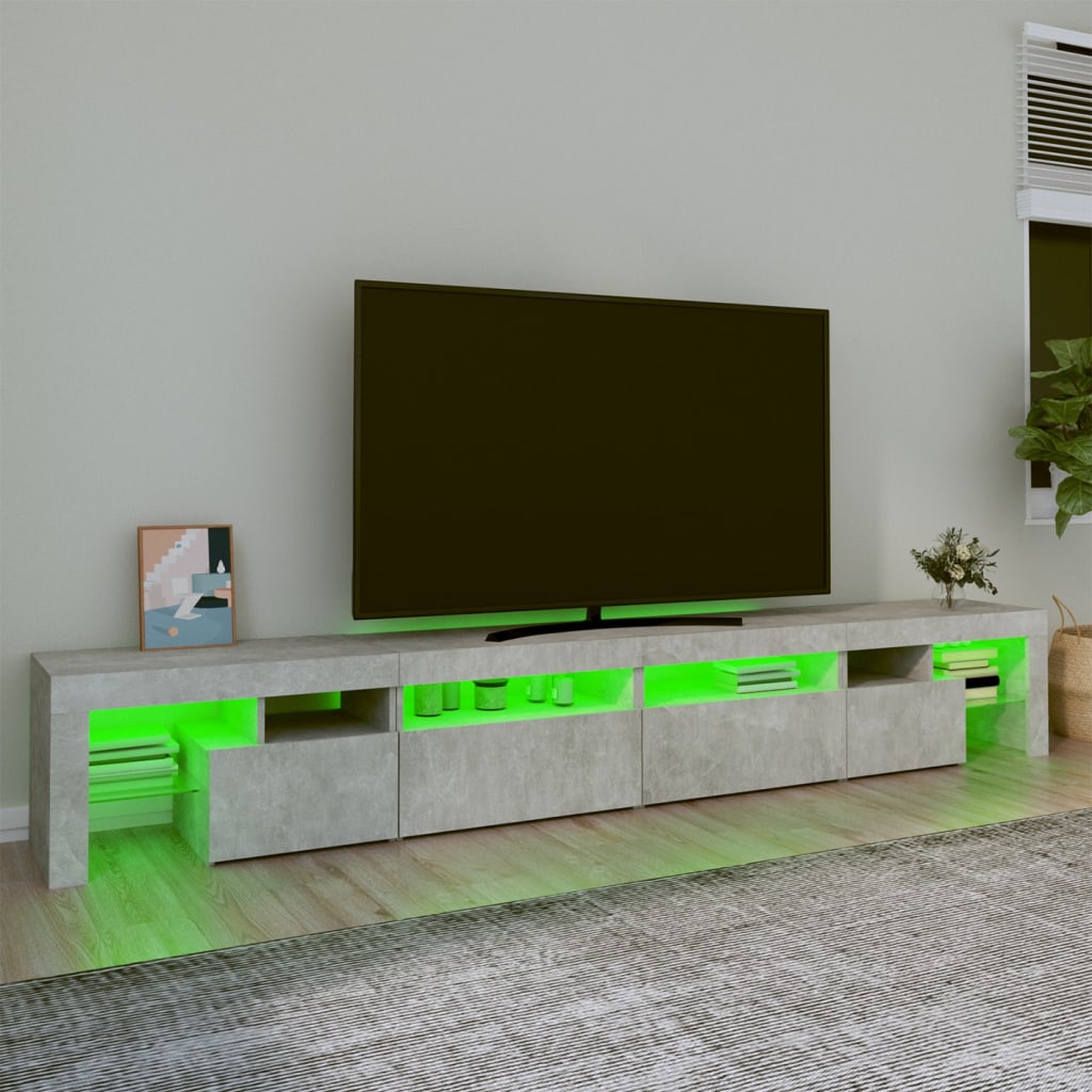 vidaXL Meuble TV avec lumières LED Gris béton 260x36,5x40 cm