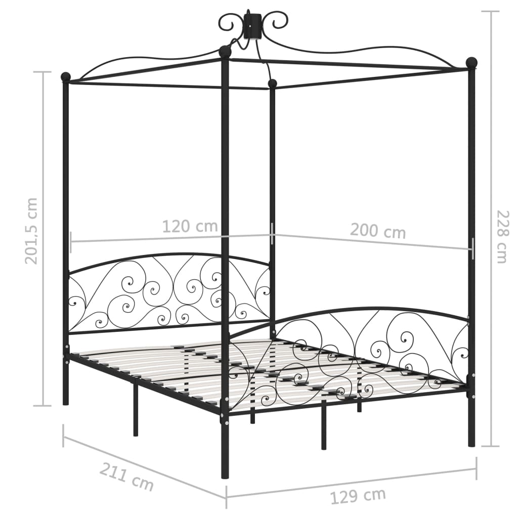 vidaXL Cadre de lit à baldaquin Noir Métal 120 x 200 cm