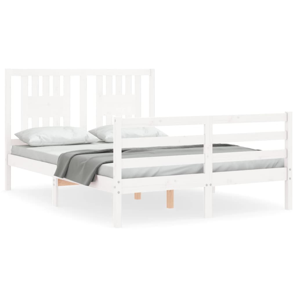 vidaXL Cadre de lit avec tête de lit blanc petit double bois massif