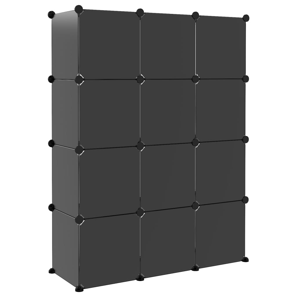 vidaXL Cubes de rangement 12 pcs avec portes Noir PP