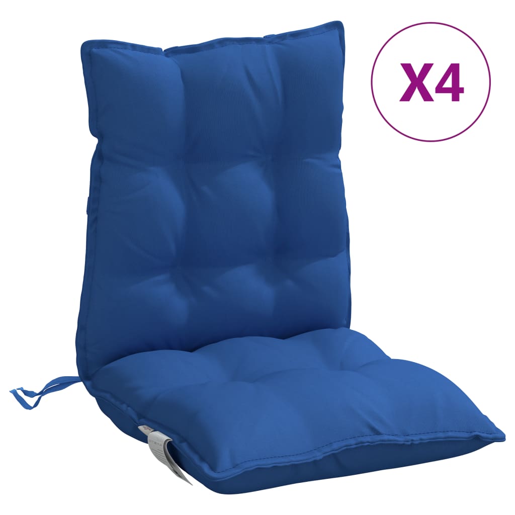 vidaXL Coussins de chaise à dossier bas lot de 4 bleu royal
