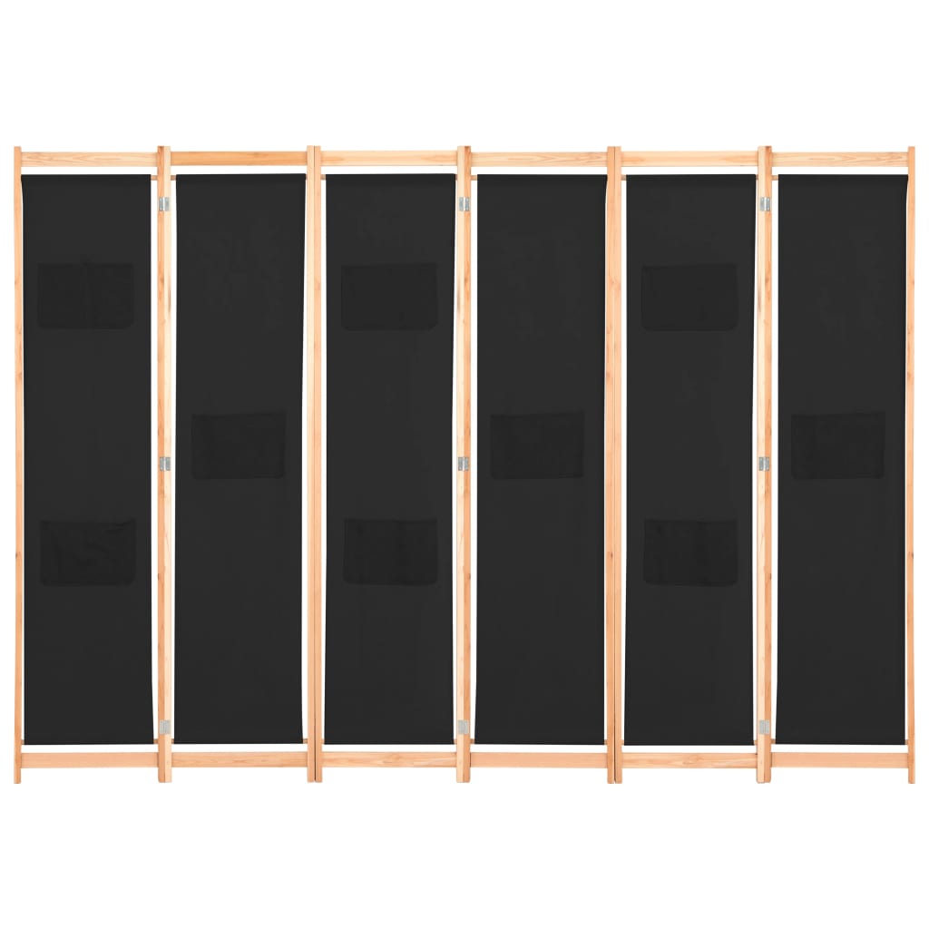 vidaXL Cloison de séparation 6 panneaux Noir 240 x 170 x 4 cm Tissu