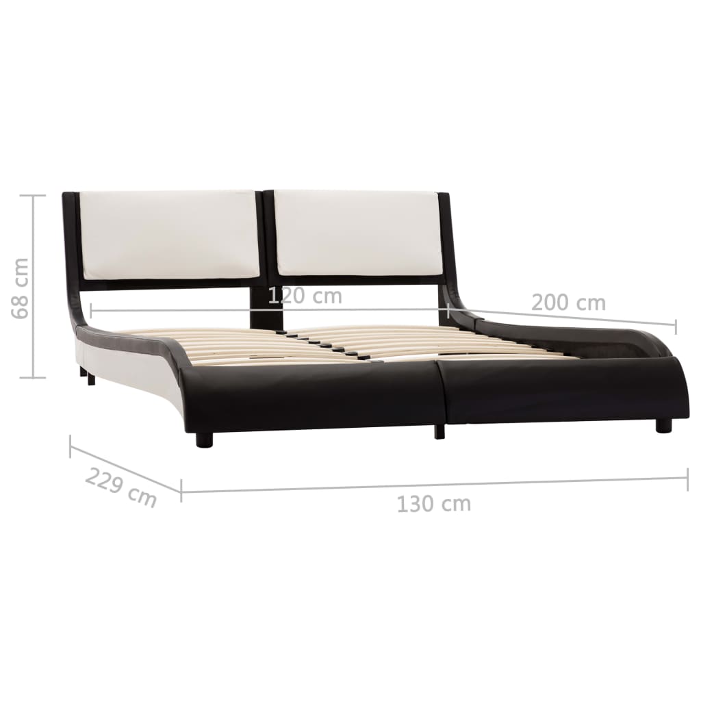 vidaXL Cadre de lit avec LED Noir et blanc Similicuir 120 x 200 cm
