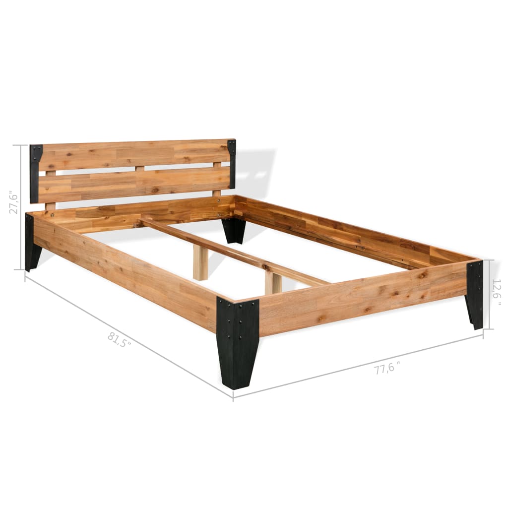 vidaXL Cadre de lit avec 2 tables de chevet bois d'acacia massif acier
