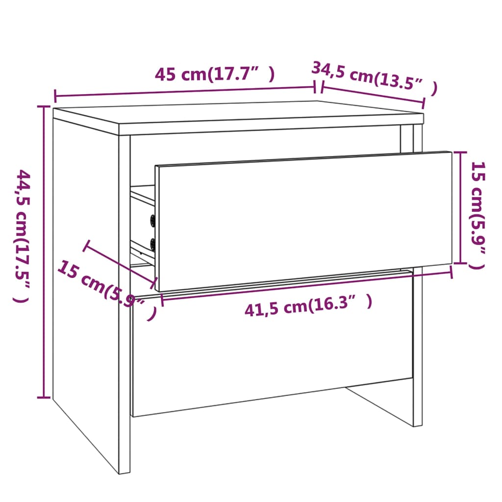 vidaXL Table de chevet Blanc 45x34,5x44,5 cm Aggloméré
