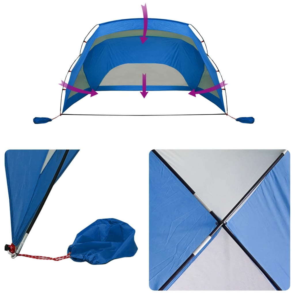 vidaXL Tente de plage bleu azuré 274x178x170/148 cm 185T polyester