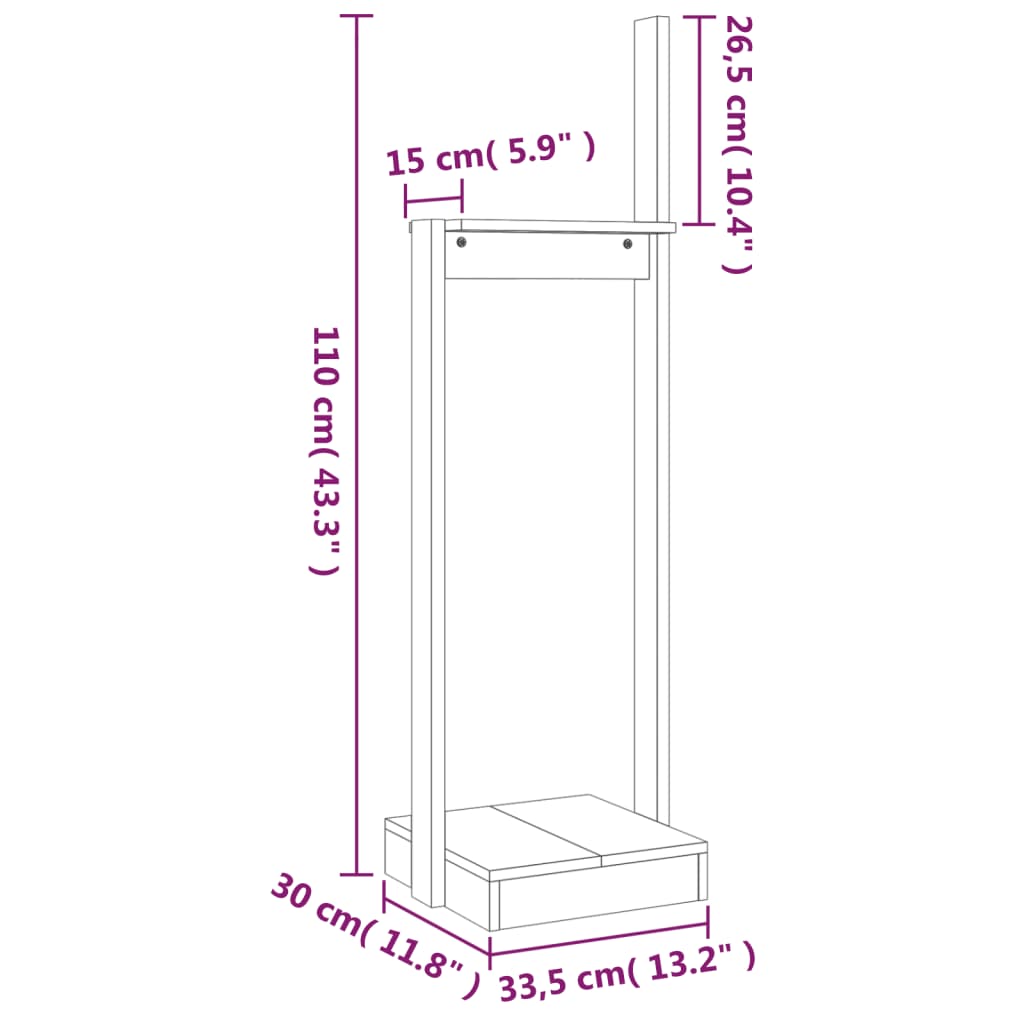 vidaXL Porte-bûches Gris 33,5x30x110 cm Bois massif de pin