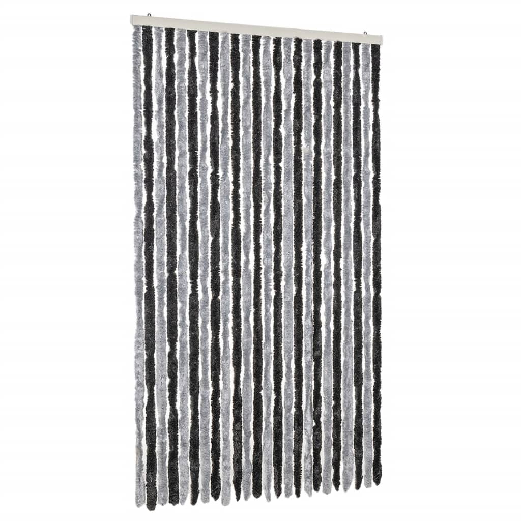 vidaXL Rideau anti-mouches gris et noir 100x230 cm chenille