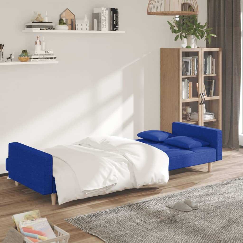 vidaXL Canapé-lit à 2 places avec deux oreillers bleu tissu