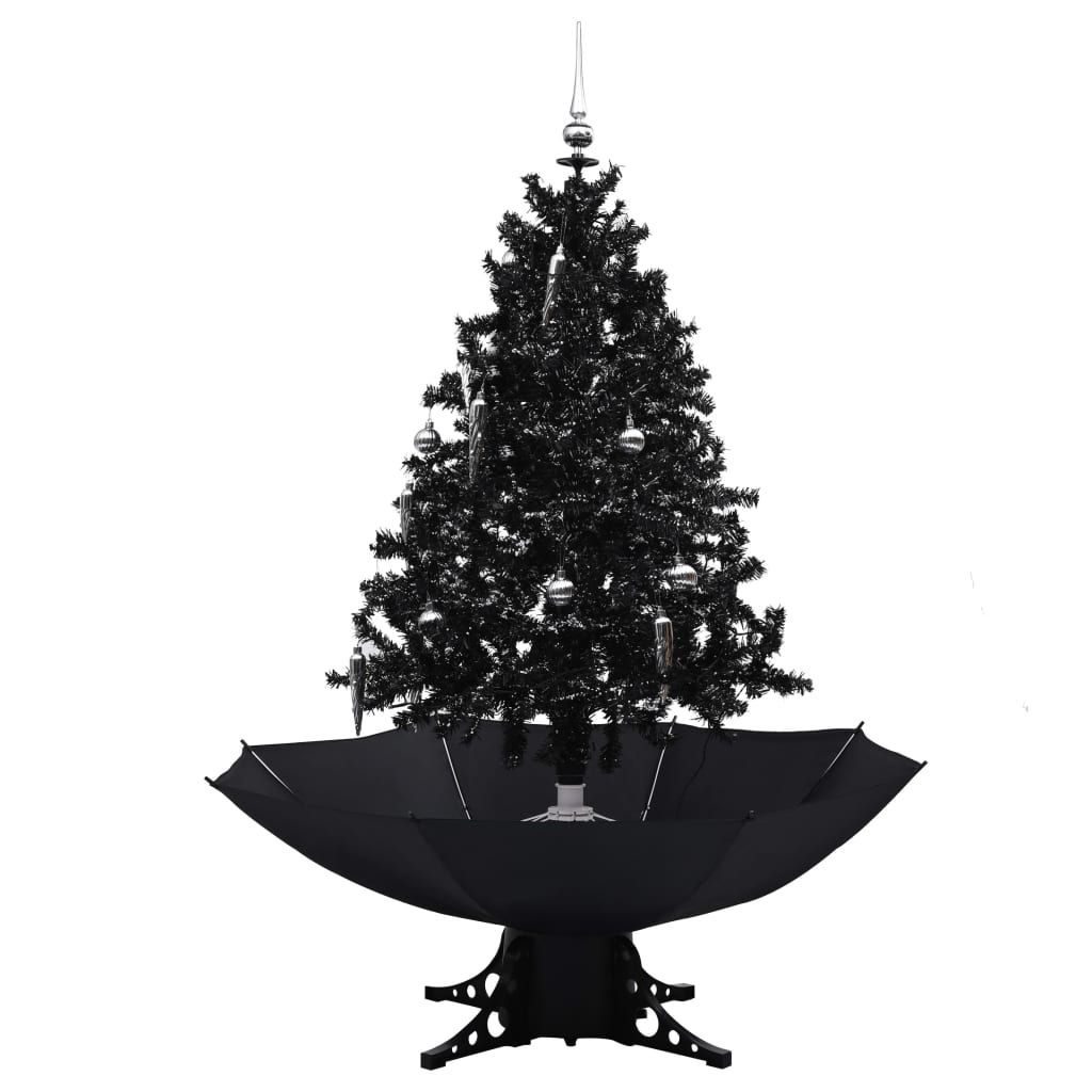 vidaXL Arbre de Noël neigeux avec base de parapluie Noir 140 cm PVC