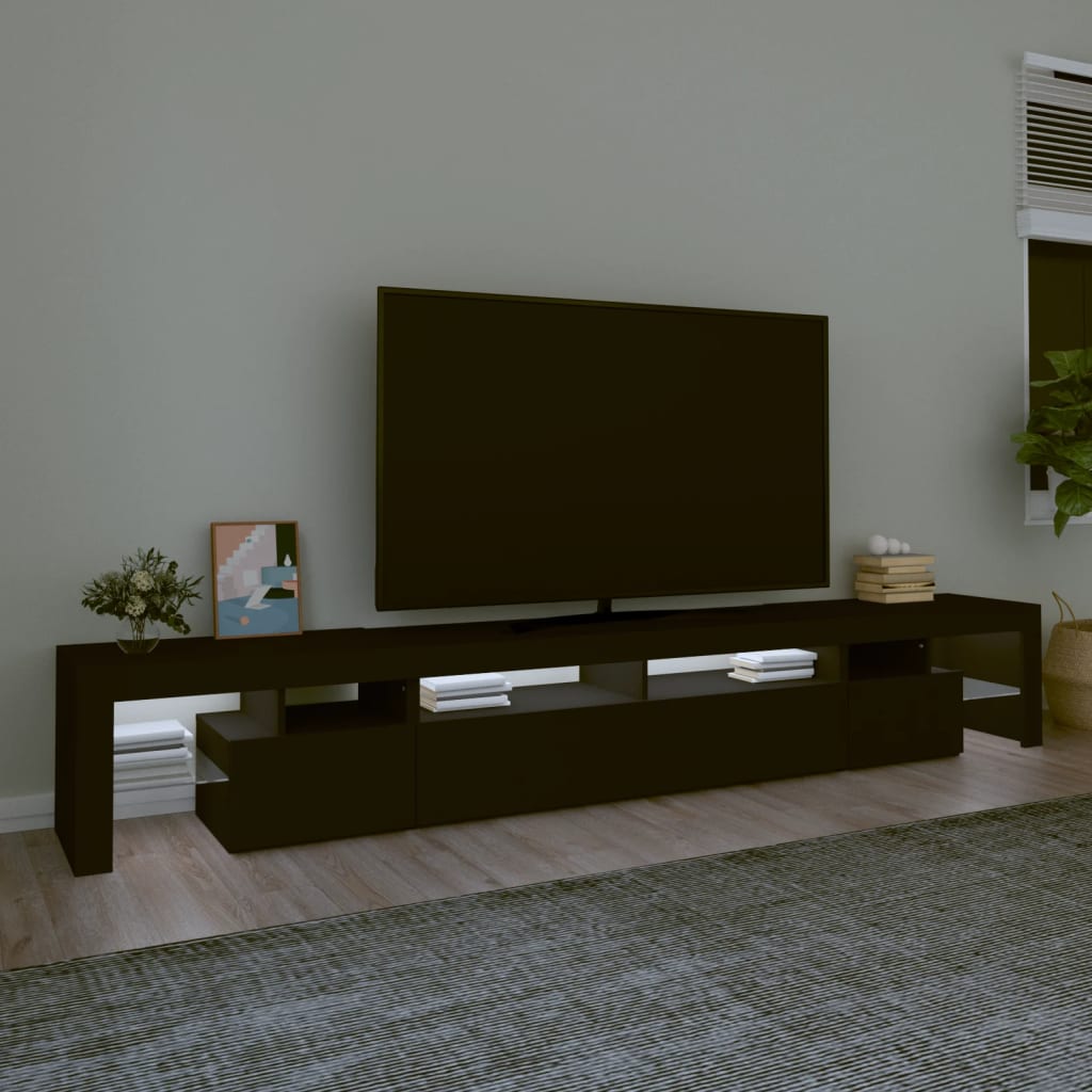vidaXL Meuble TV avec lumières LED Noir 260x36,5x40 cm
