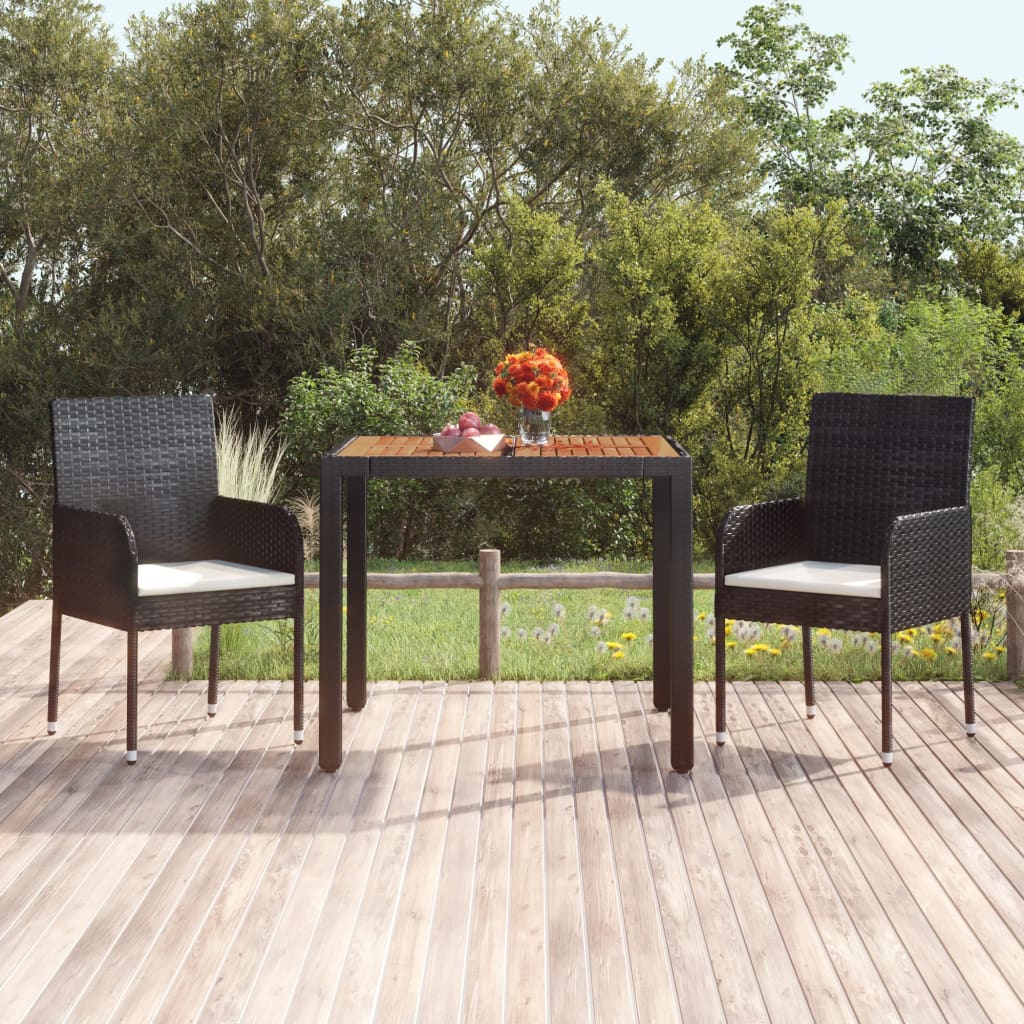 vidaXL Table de jardin dessus en bois Noir 90x90x75 cm Résine tressée