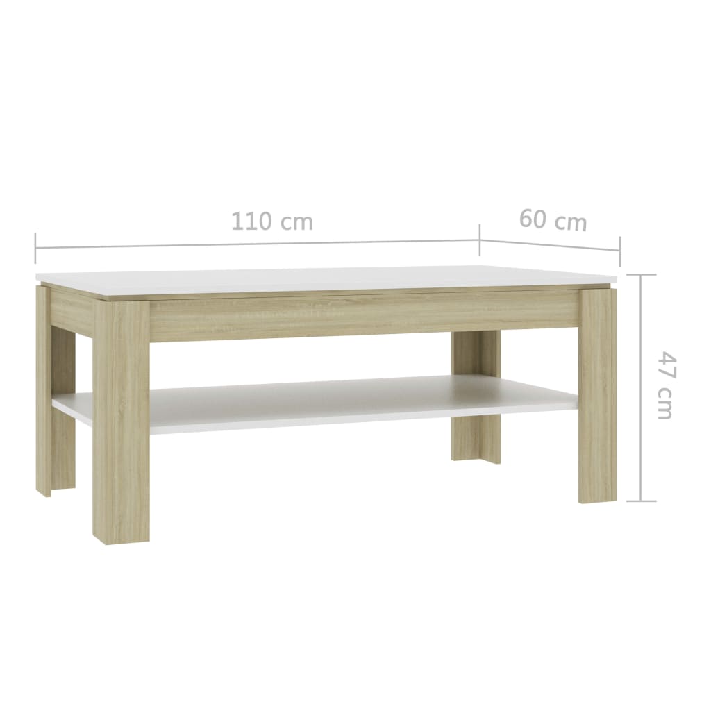 vidaXL Table basse Blanc et chêne sonoma 110x60x47 cm Aggloméré