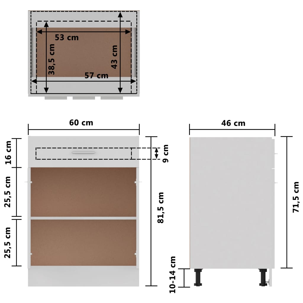vidaXL Armoire de plancher à tiroir Blanc 60x46x81,5 cm Aggloméré
