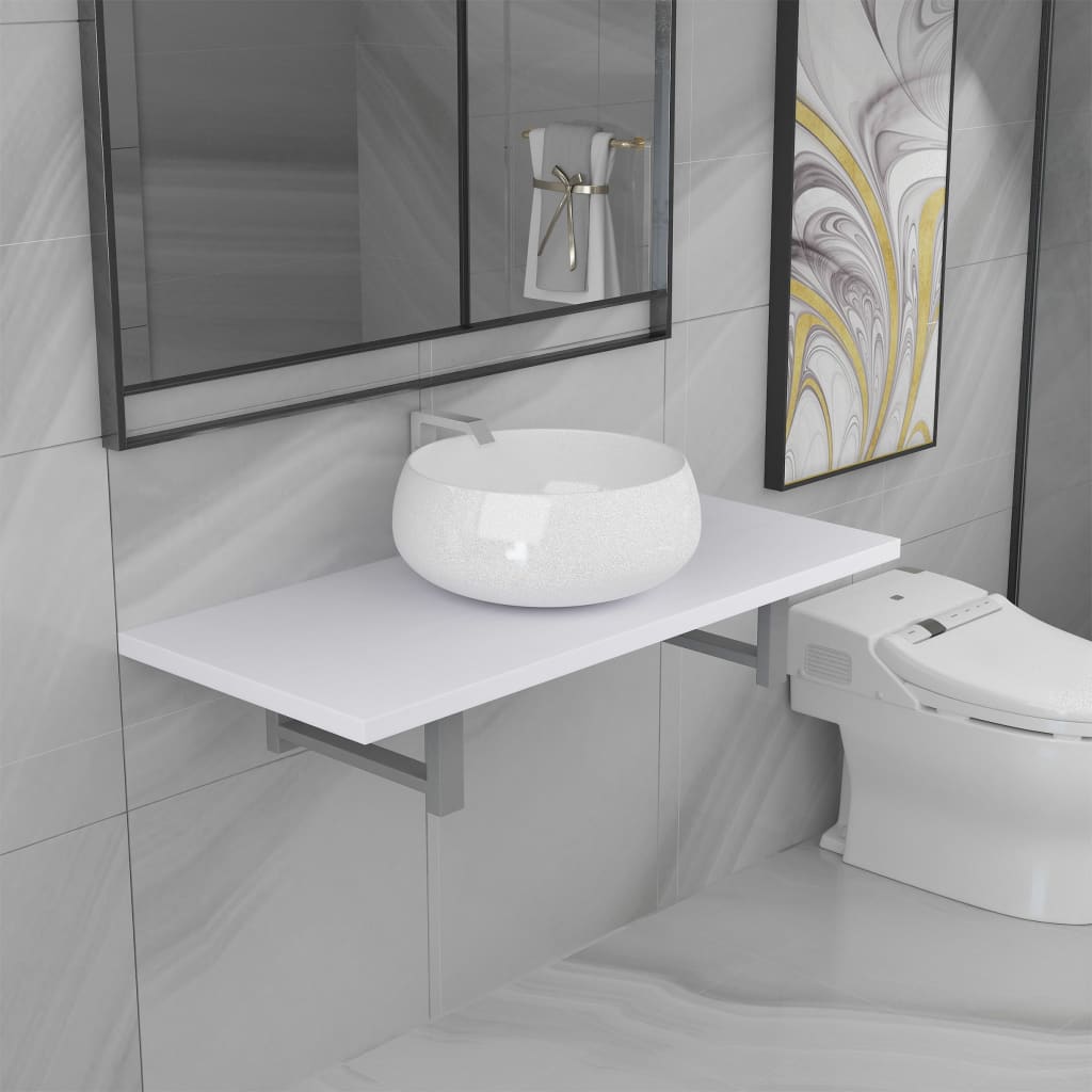 vidaXL Meuble de salle de bain en deux pièces Céramique Blanc