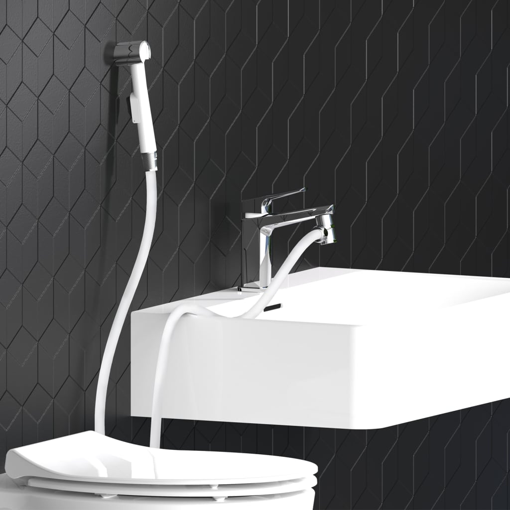 EISL Douchette aux mains de lavabo avec support mural et tuyau blanc