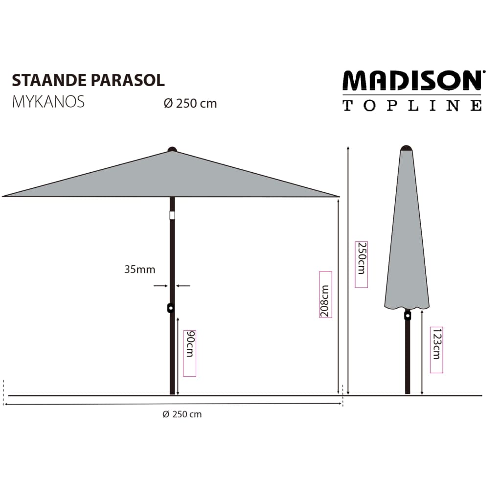 Madison Parasol Mykanos 250 cm gris