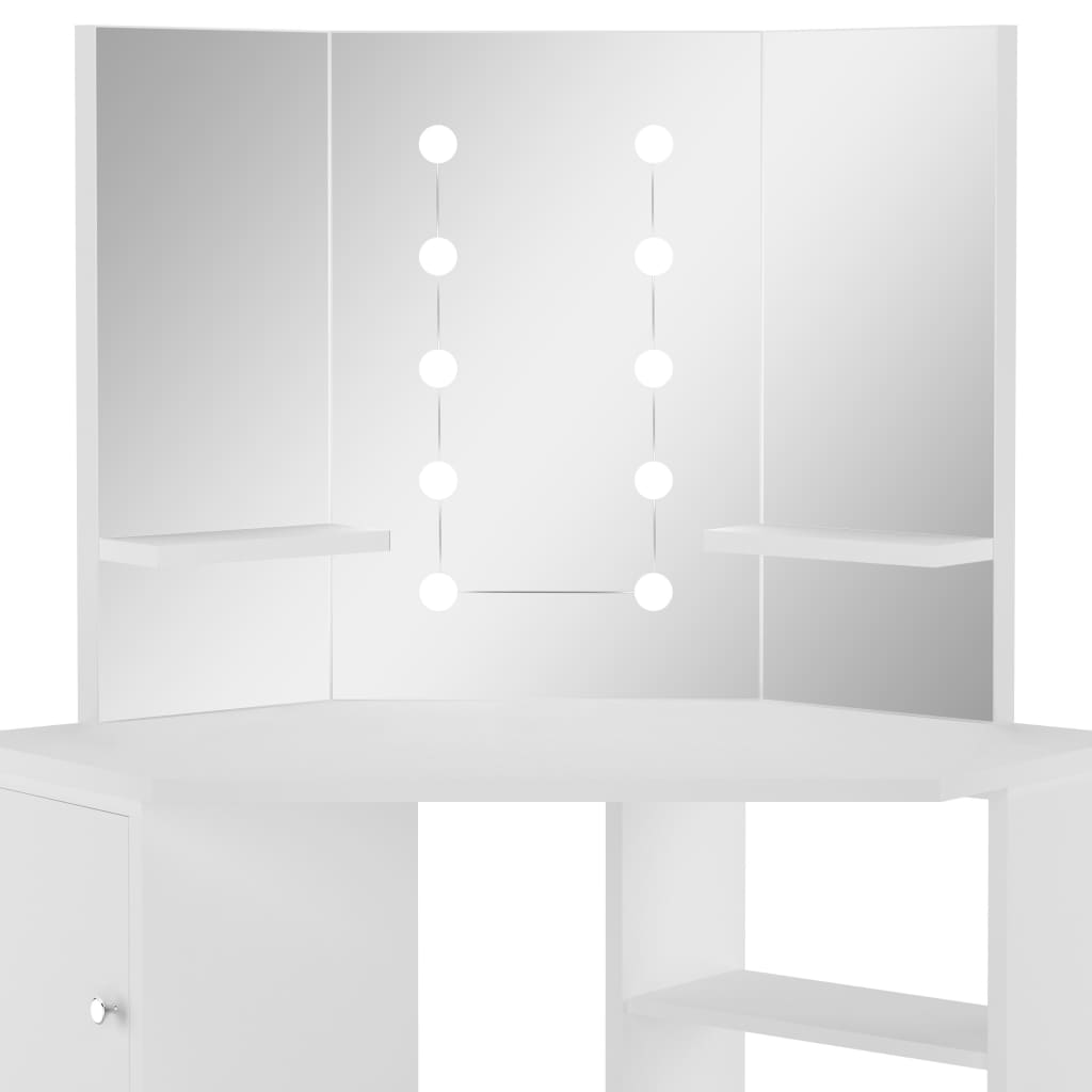vidaXL Coiffeuse d'angle table de maquillage lumière LED Blanc clair