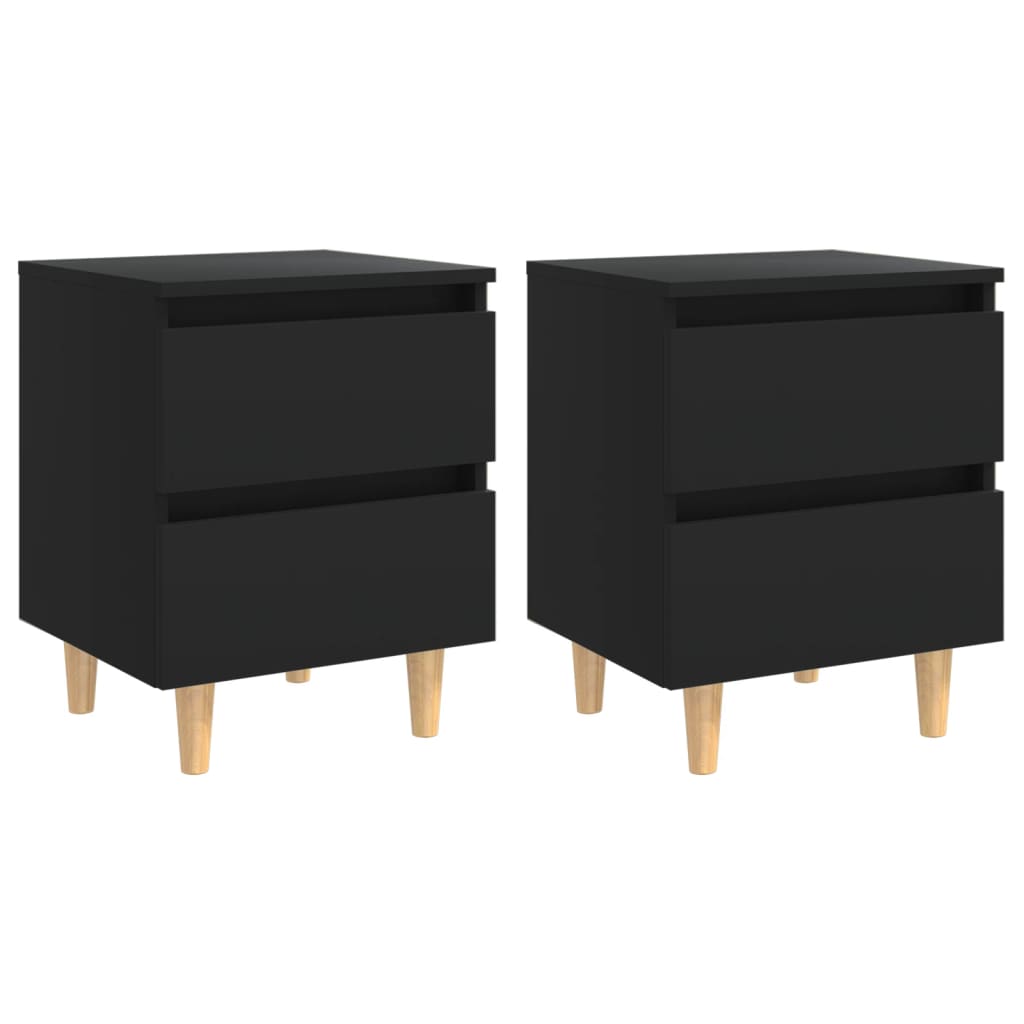 vidaXL Tables de chevet avec pieds en pin 2 pcs Noir 40x35x50 cm
