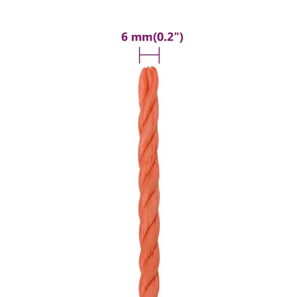 vidaXL Corde de travail Orange 6 mm 250 m Polypropylène