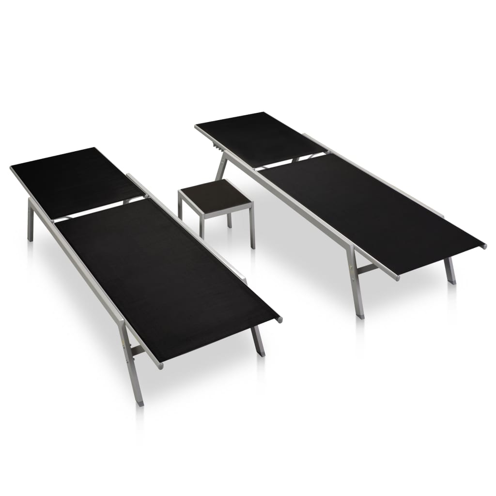 vidaXL Chaises longues 2 pcs avec table acier et textilène noir