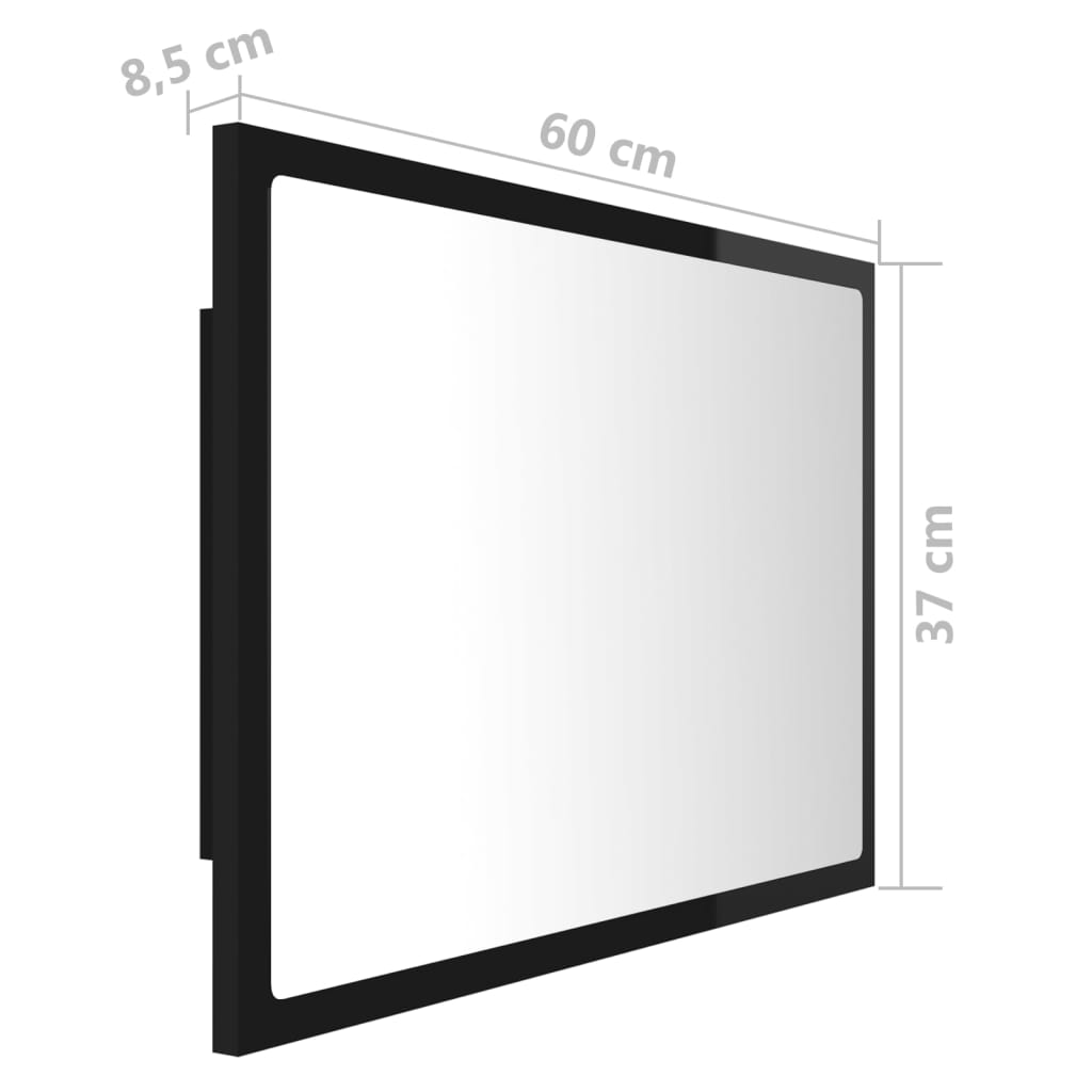 vidaXL Miroir LED de salle de bain Noir brillant 60x8,5x37cm Acrylique