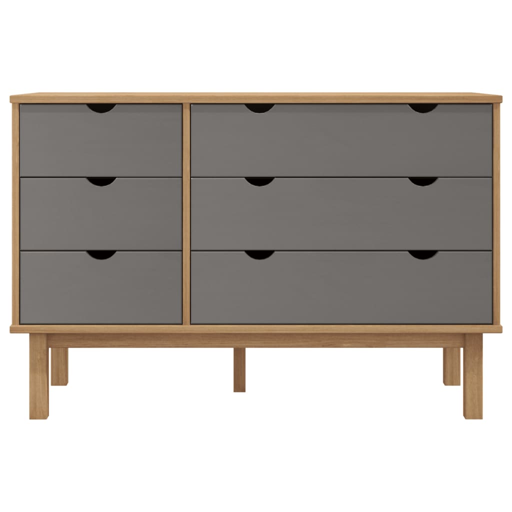 Commode OTTA Marron Et Gris - Pin Massif - 76,5x39,5x90 Cm - Neuve