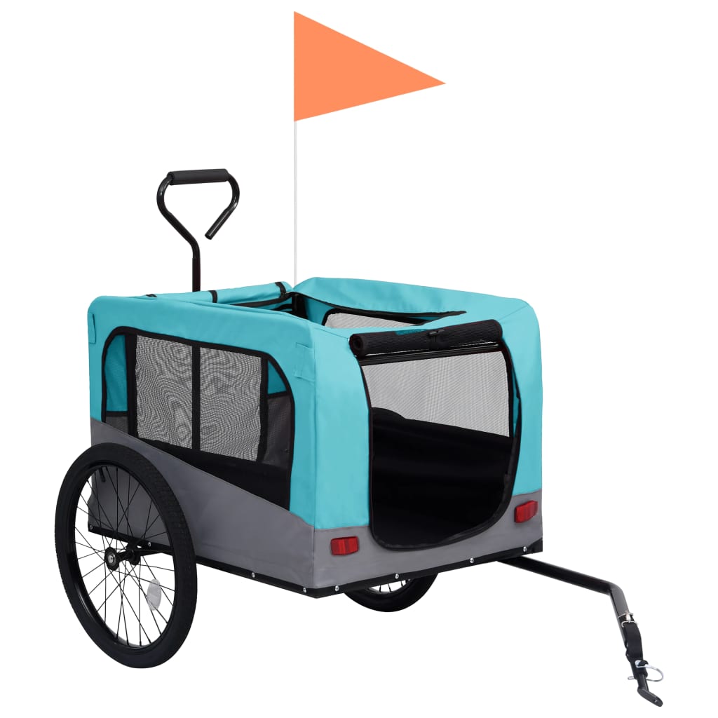 vidaXL Remorque de vélo pour chiens et poussette 2-en-1 bleu et gris