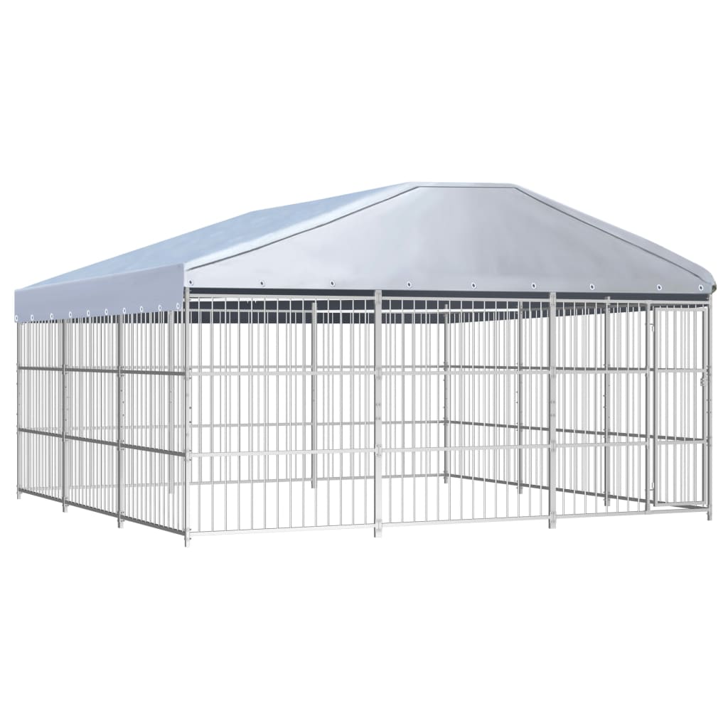 vidaXL Chenil d'extérieur avec toit pour chiens 450 x 450 x 200 cm