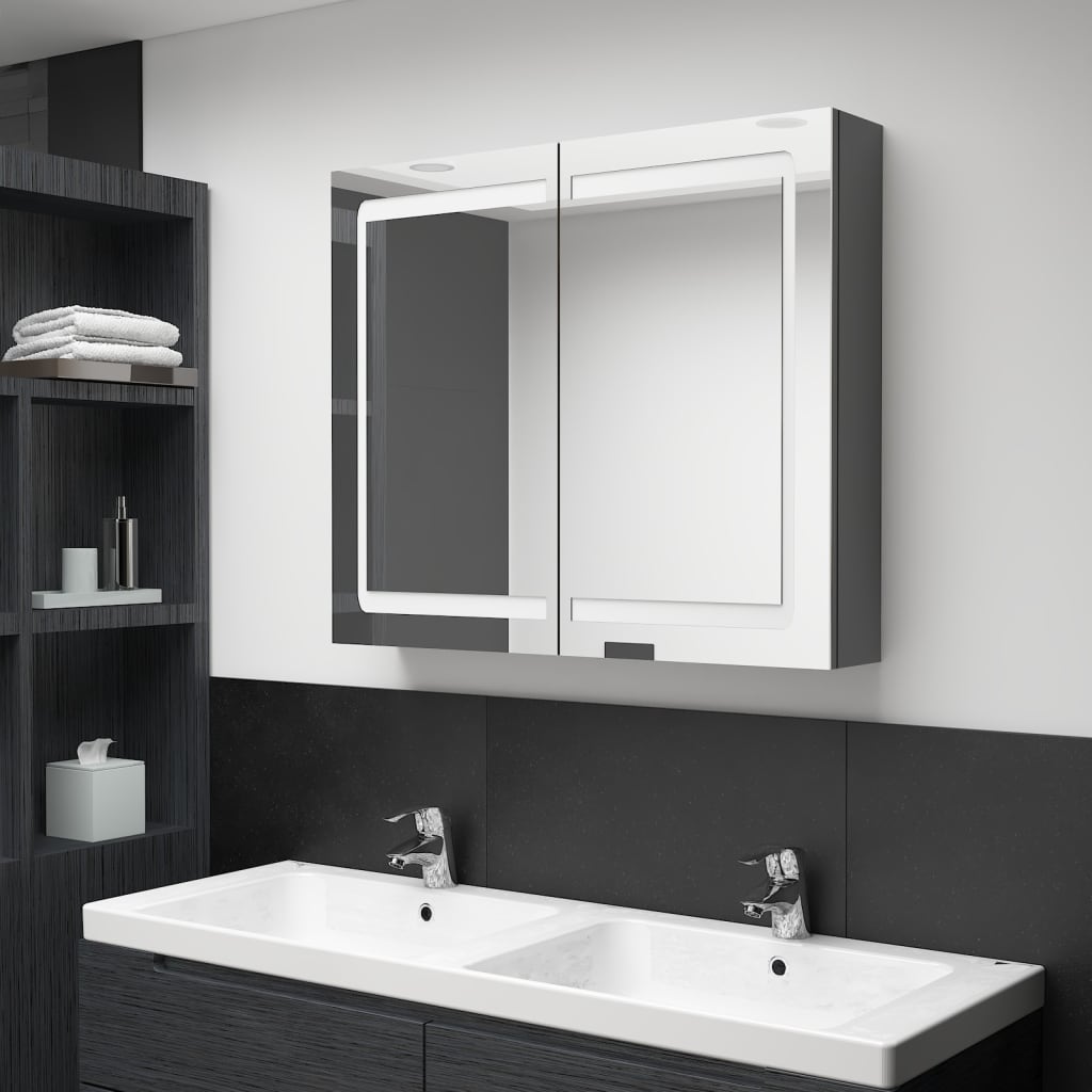 vidaXL Armoire de salle de bain à miroir LED Gris 80x12x68 cm
