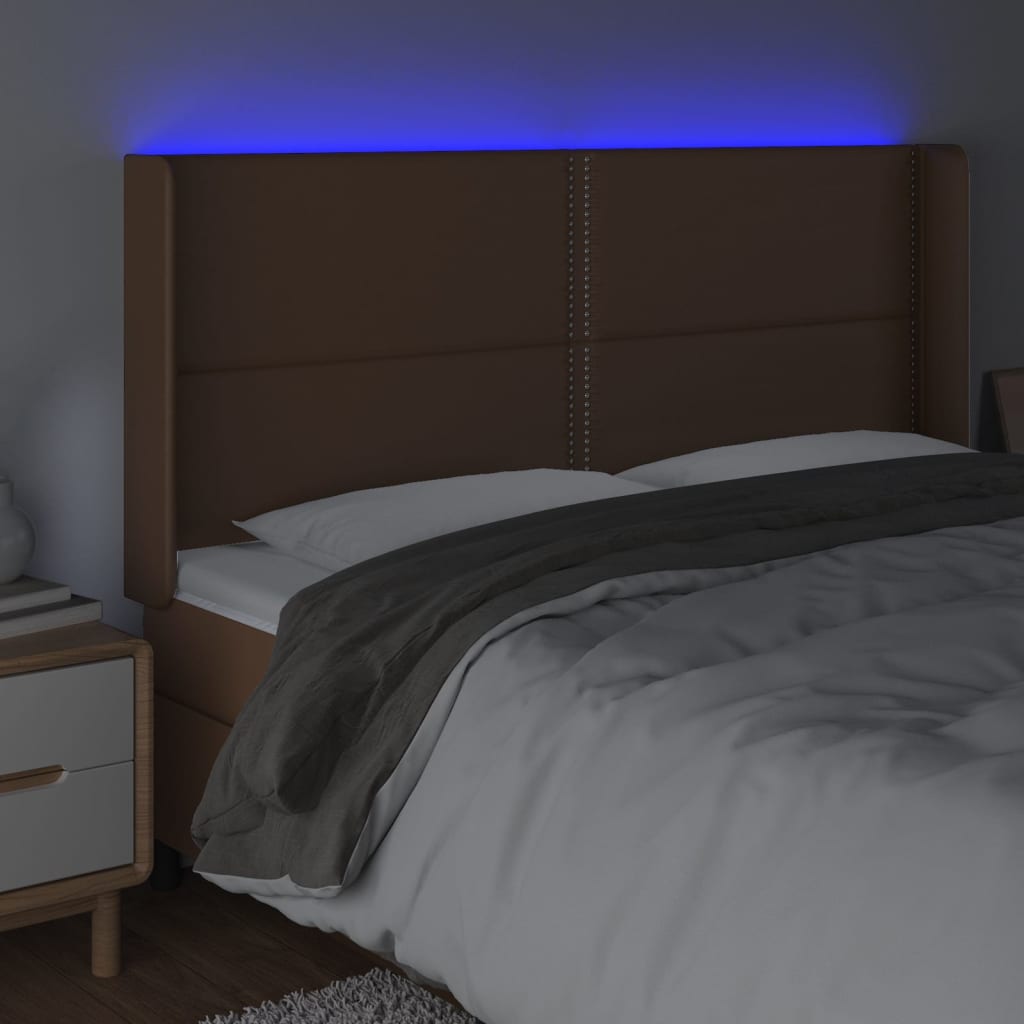 vidaXL Tête de lit à LED Marron 203x16x118/128 cm Similicuir