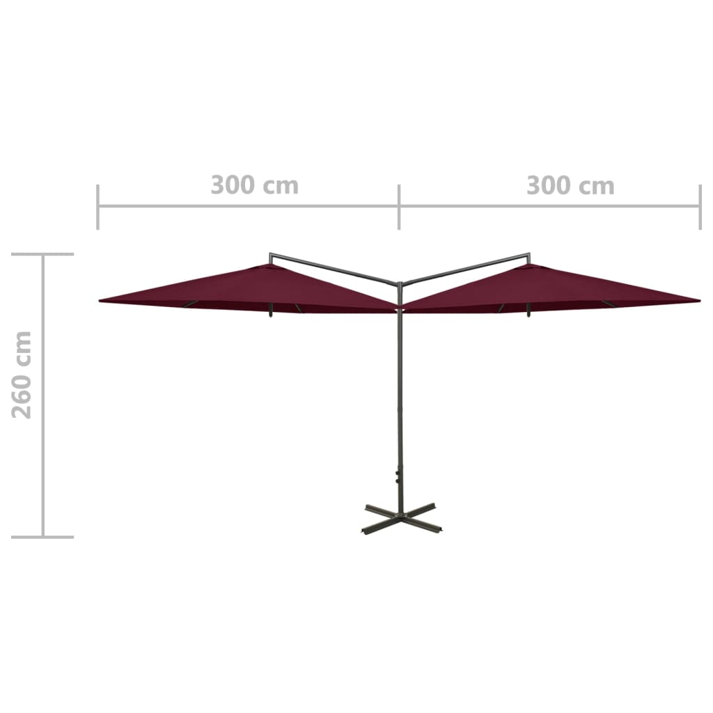 vidaXL Parasol double avec mât en acier Rouge bordeaux 600 cm