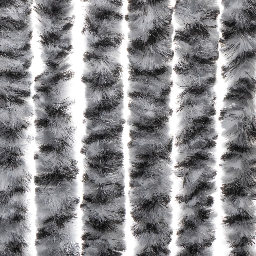 vidaXL Rideau anti-mouches gris et noir et blanc 100x230 cm chenille
