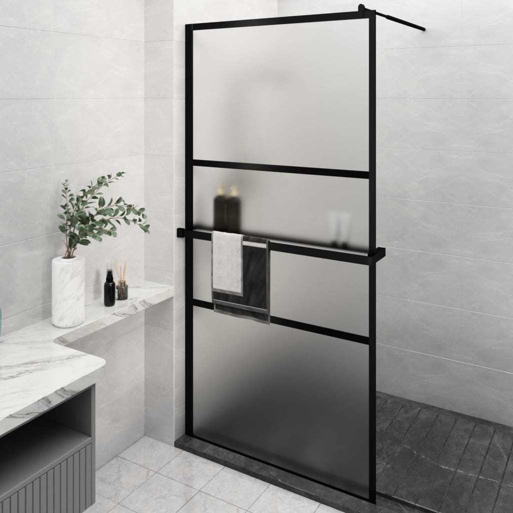 vidaXL Paroi de douche avec étagère Noir 115x195cm Verre ESG&Aluminium