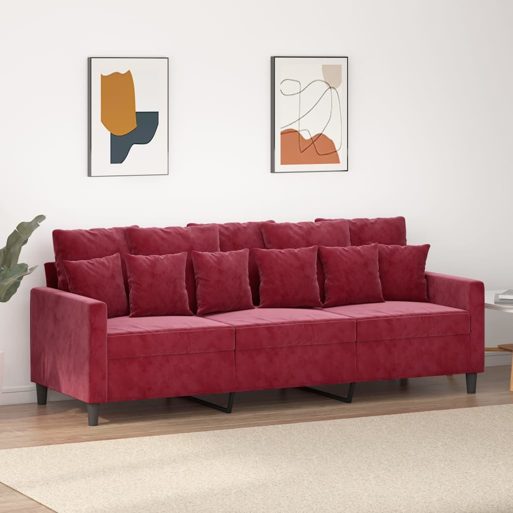 vidaXL Canapé à 3 places Rouge bordeaux 180 cm Velours