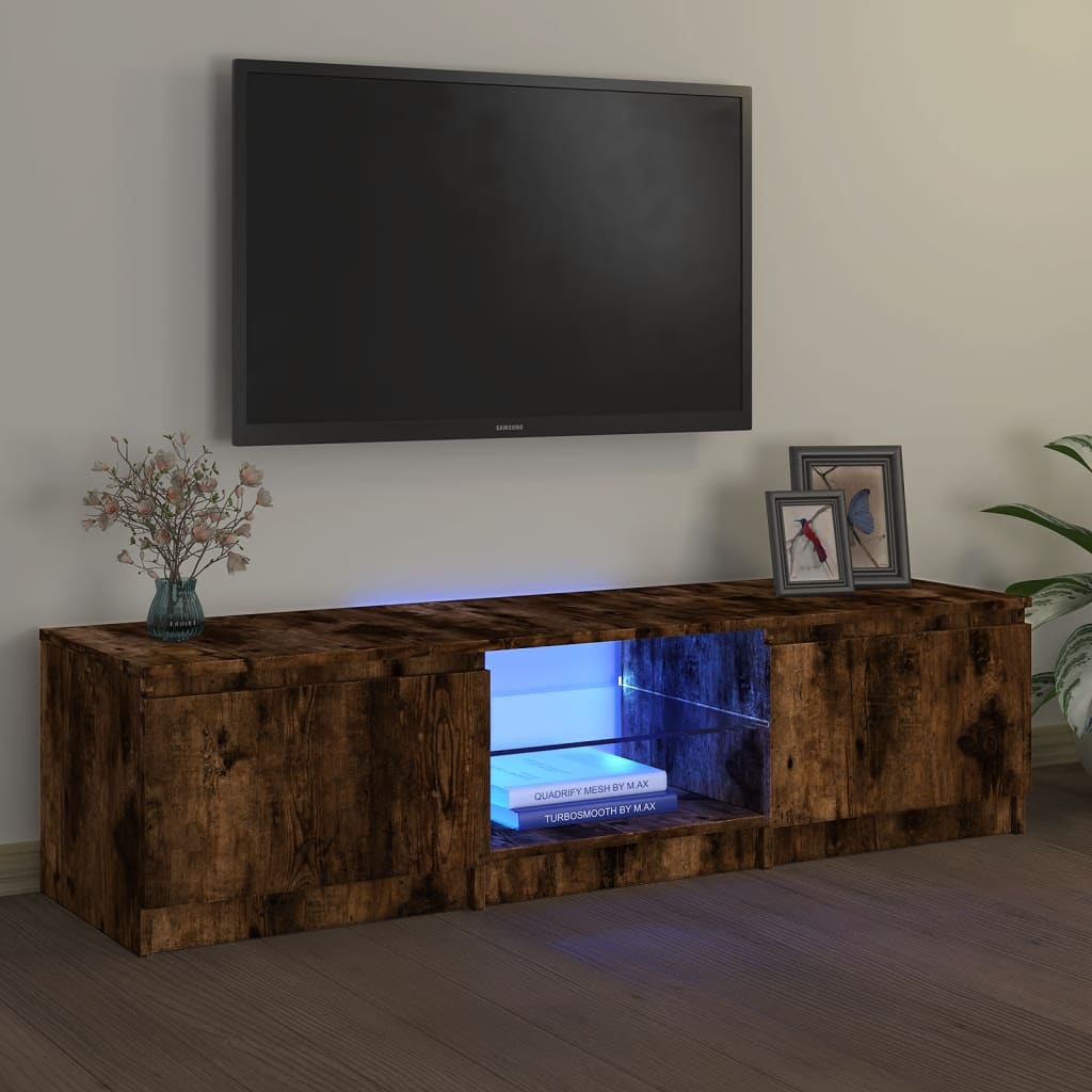 vidaXL Meuble TV avec lumières LED Chêne fumé 140x40x35,5 cm