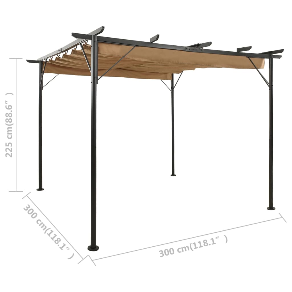 vidaXL Pergola avec toit rétractable taupe 3x3 m acier 180 g/m²