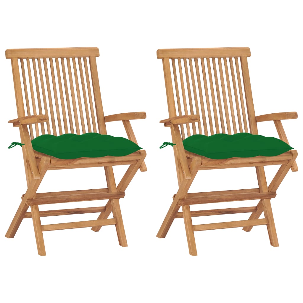 vidaXL Chaises de jardin avec coussins vert 2 pcs Bois de teck massif
