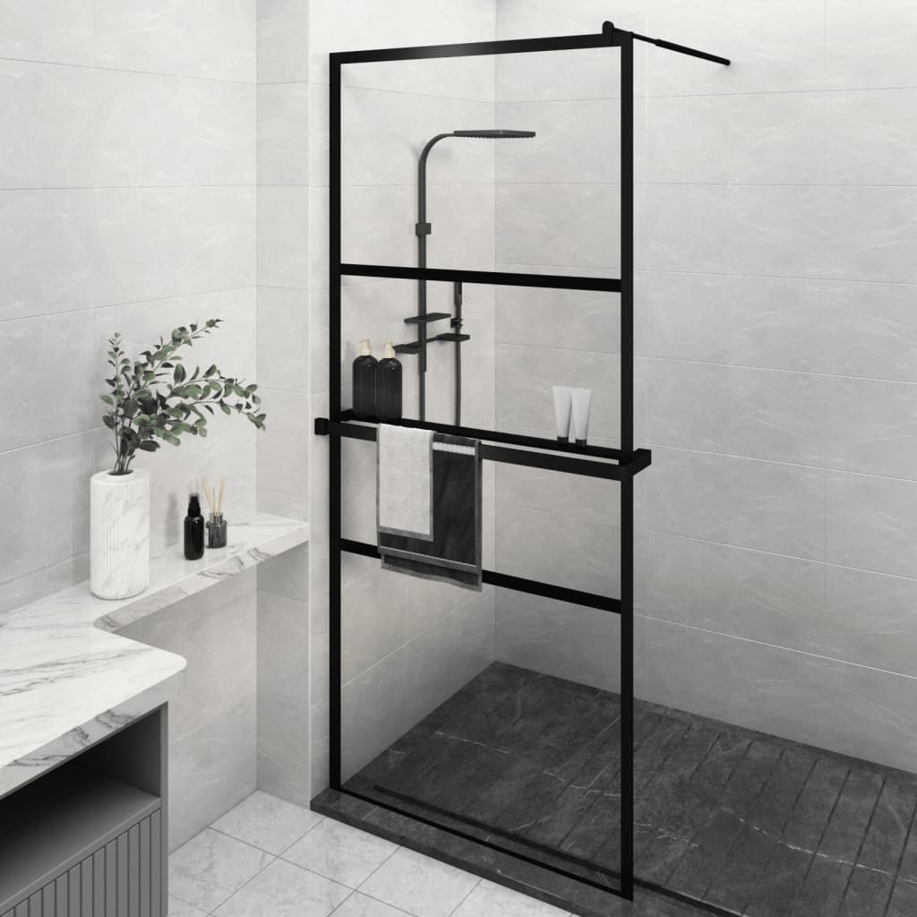 vidaXL Paroi de douche avec étagère Noir 90x195 cm Verre ESG&Aluminium