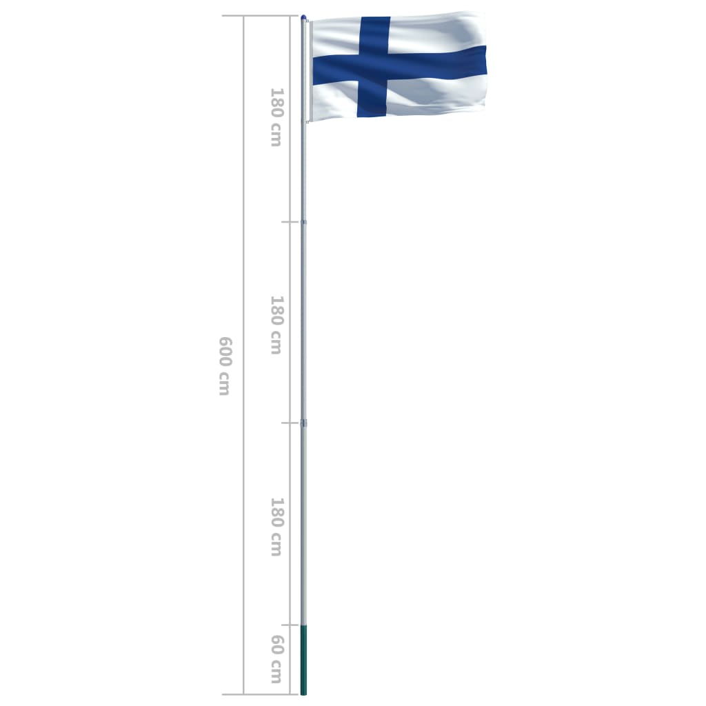 vidaXL Drapeau Finlande et mât en aluminium 6 m