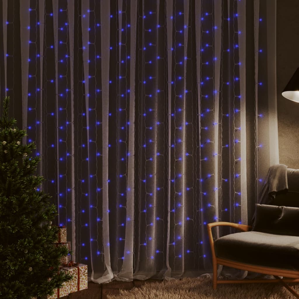 vidaXL Rideaux lumineux à LED 3x3 m 300 LED Bleu 8 fonctions