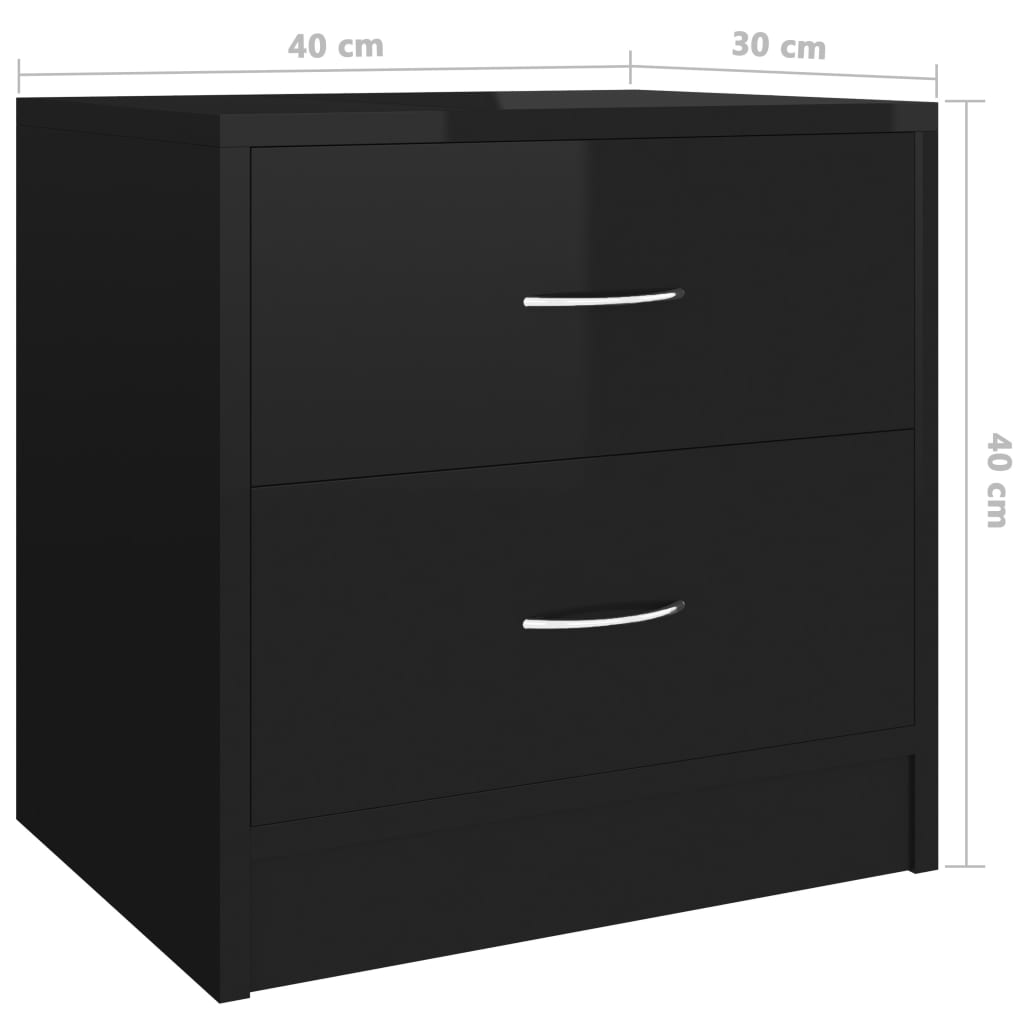 vidaXL Tables de chevet 2 pcs Noir brillant 40 x 30 x 40 cm Aggloméré