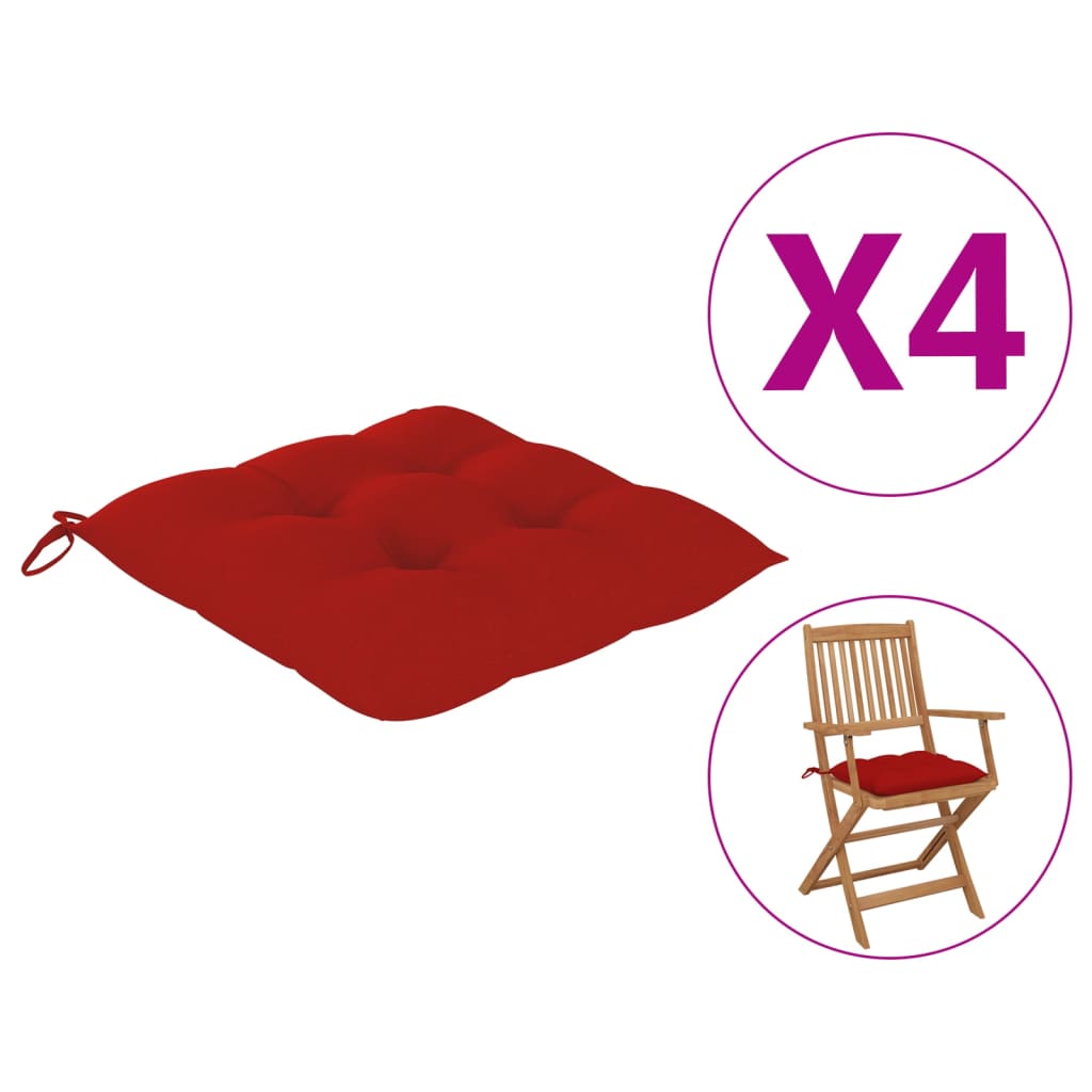 vidaXL Coussin de chaise 4 pcs 40 x 40 x 8 cm Rouge